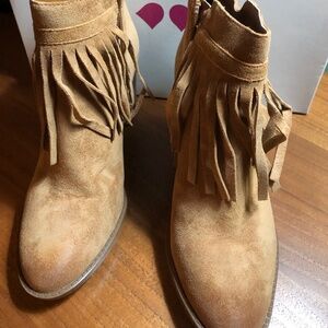 Womens FORTUNATE CAMELOT NATURALIZER Suede 7.5M Tan Boots Buckle Zip NIB NEW